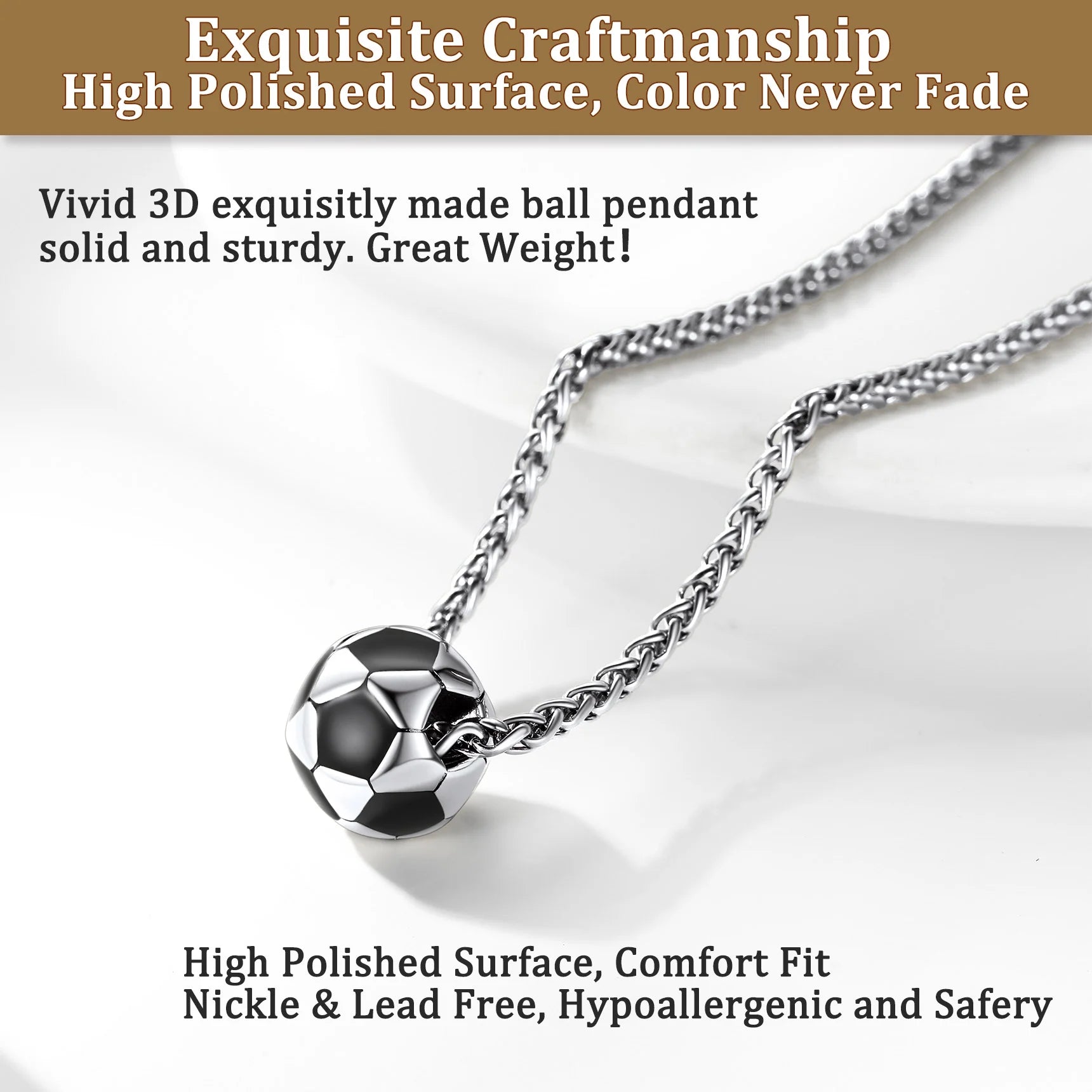 Soccer Ball Necklace Football Pendant Necklace for Men 3D Sport Fan Player Jewelry Gifts for Christmas Father'S Day