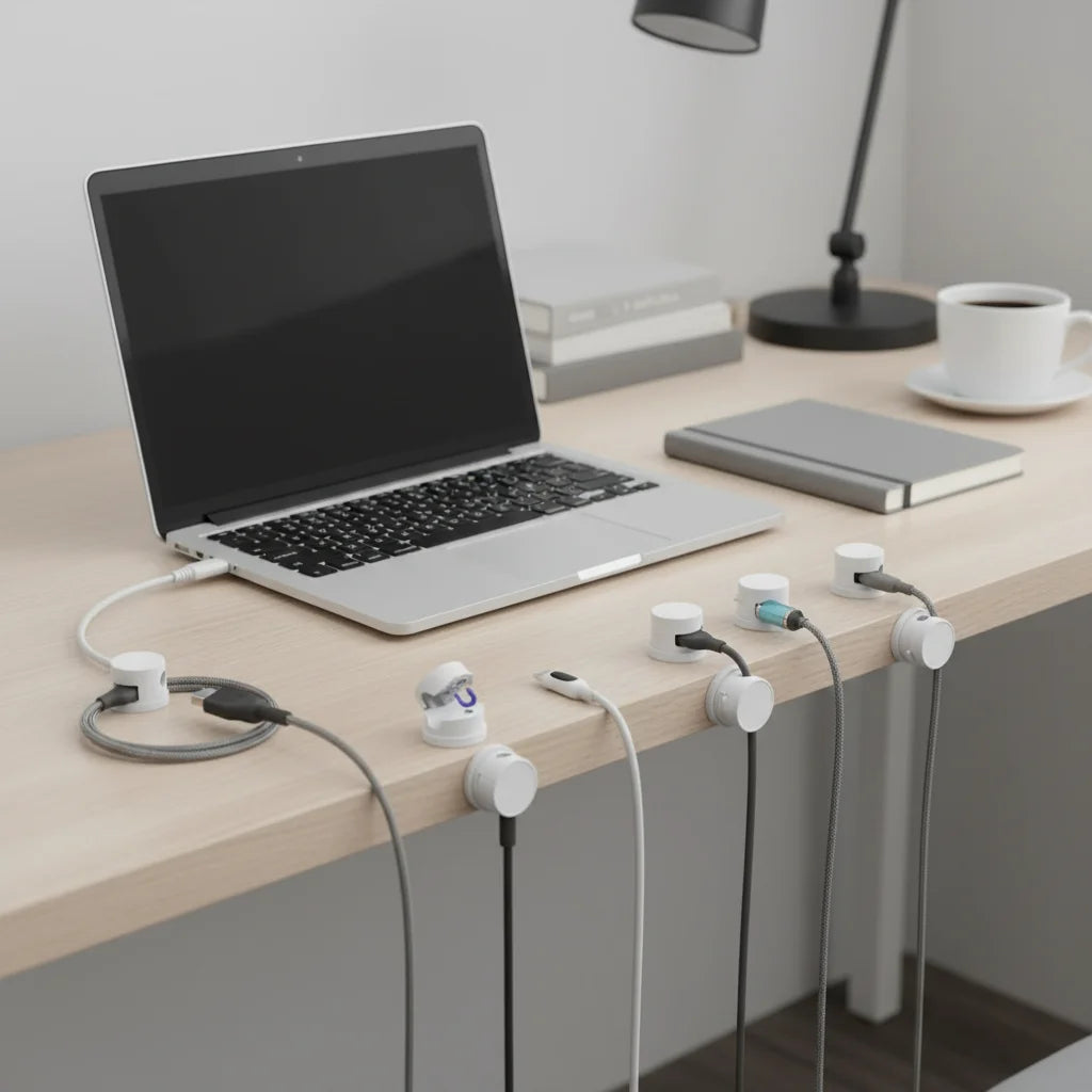 Magnetic Cable Clip Organizer - 360 Rotation Desk Cable Holder Wire Keeper Cord Management USB Charging Cable Organizer Home Office Desk/Car/Bedside Accessories Cable Management Click System