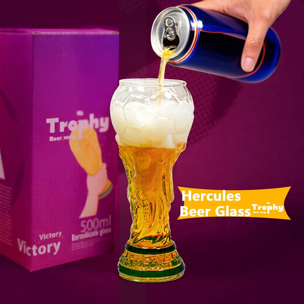 Football Soccer Trophy Shaped Beer Glass Cup Thickened Durable Sports Themed Mug for Bar Pub Party Fan Gift Home Drinkware